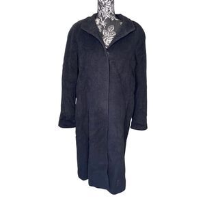 Liz Claiborne Black Wool Cashmere Blend Long Coat Red Lining Women’s 14P Jacket